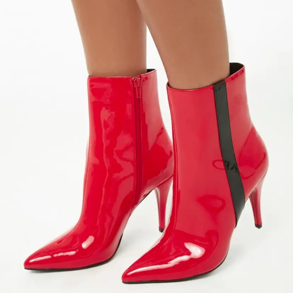 Red and black faux Patent Leather Ankle Boots 8 39 Forever21